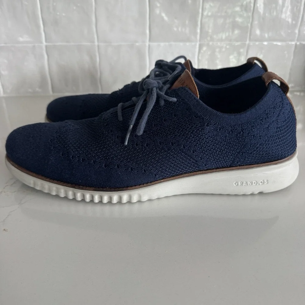 Cole Haan‎ Zerogrand Stitchlite Oxford Men 12 Navy Blue Wingtip Knit Sneaker